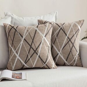 Pack of 2 Decorative Throw Pillow Covers Woven Textured‎ Chenille Cozy 18x18